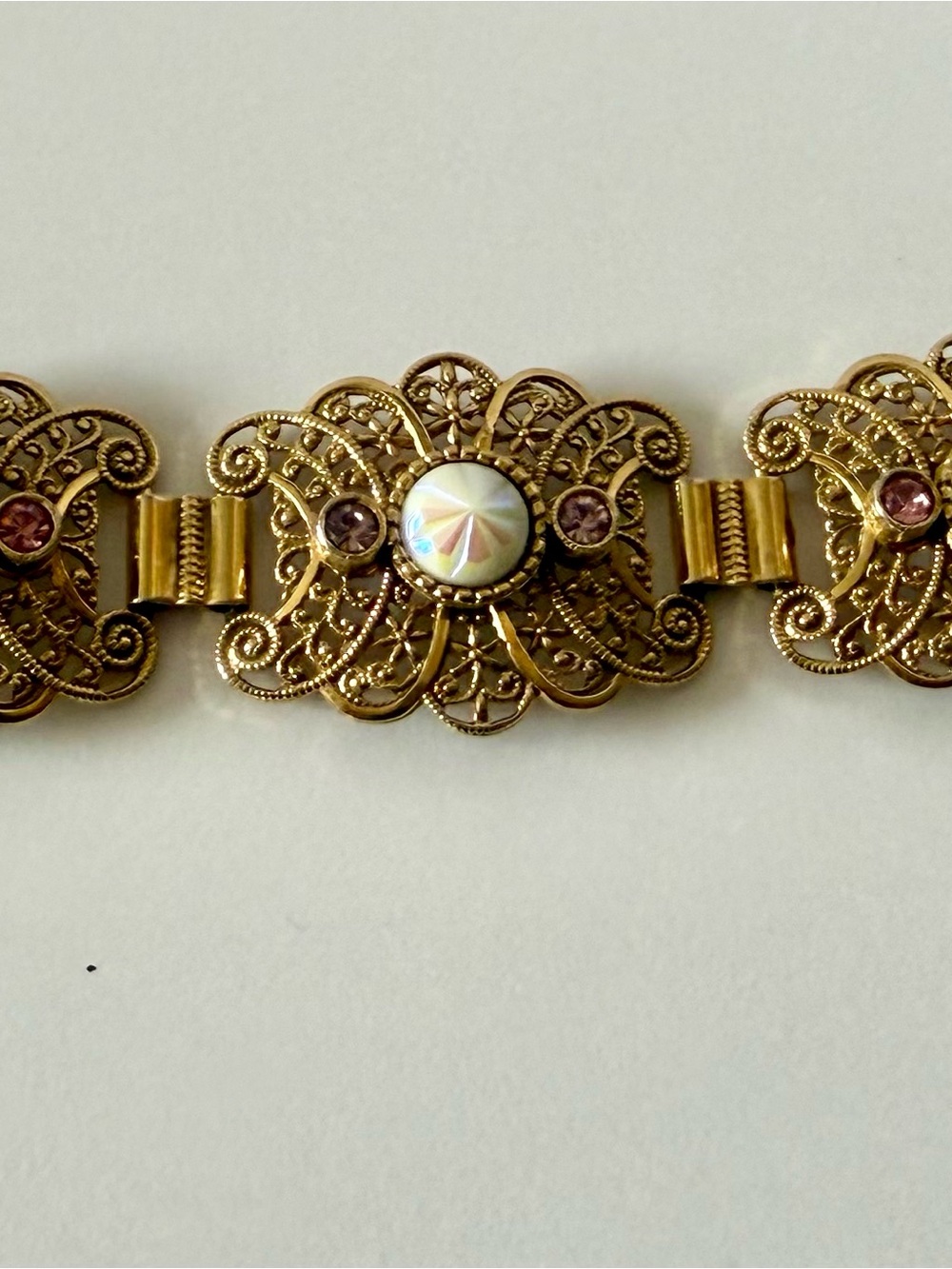 Vintage Gold-Toned Filigree Statement Bracelet